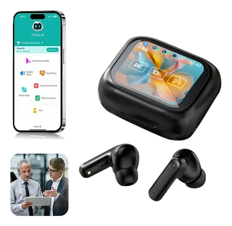 Fones de ouvido Bluetooth sem fio Krios Lx-10 Translator, viva-voz, para iPhone, Android, PC, com estojo de carregamento e cancelamento de ruído (pretos)