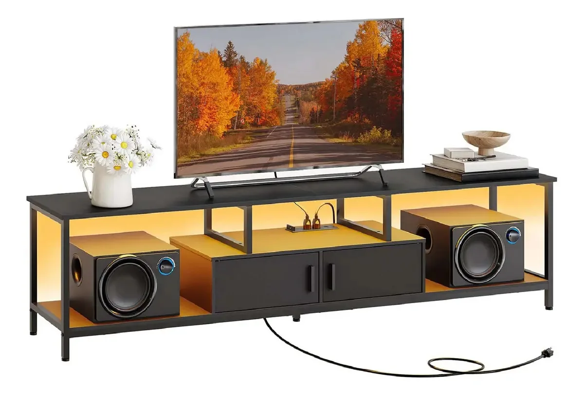 65 Móveis de TV, móveis com luzes LED, controle remoto, cor preta