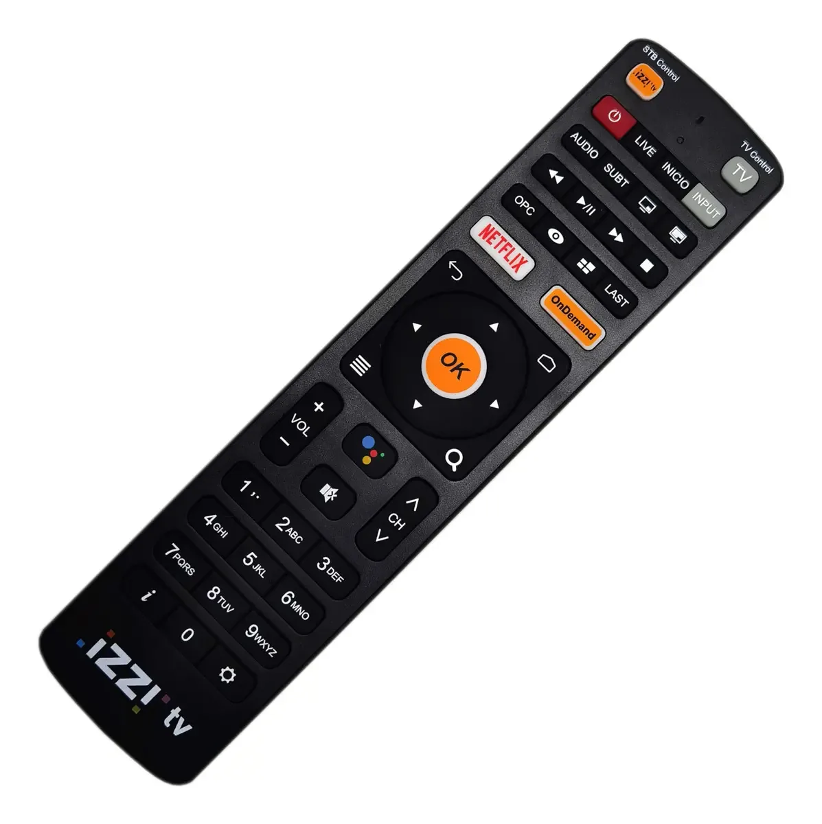 Controle remoto universal Izzi Tv Smart Android Tv Google Voice preto e novo