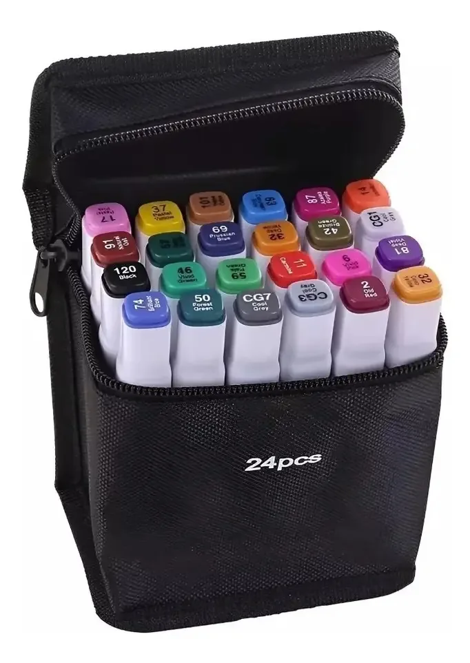 Conjunto de 24 marcadores permanentes de álcool de duas pontas de plumon Marcadores de álcool de ponta dupla Marcadores de álcool de ponta dupla do Catarshop Marcadores de álcool de ponta dupla Cores