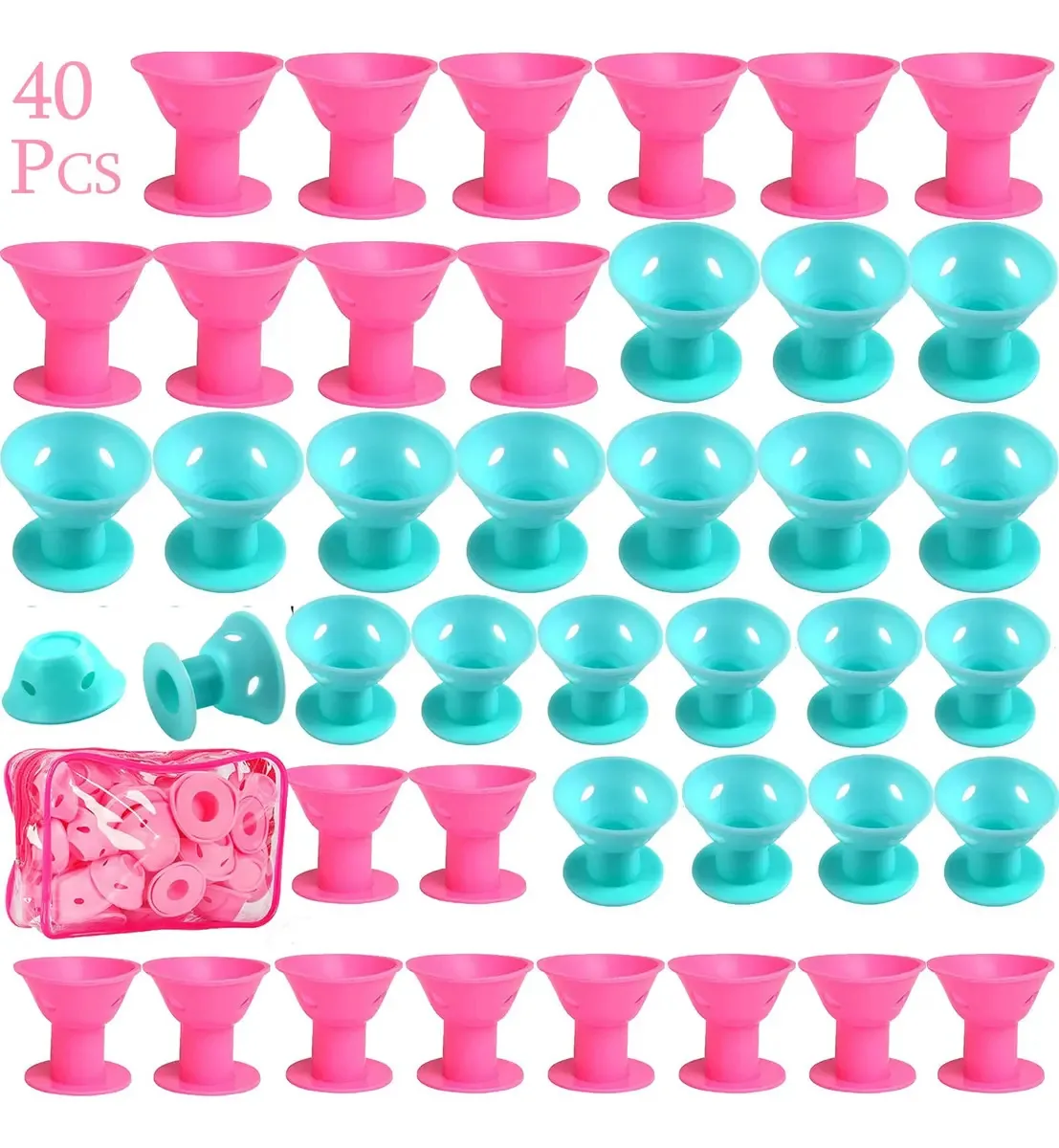 40 modeladores de cabelo mágicos, incluindo 20 modeladores grandes de silicone e 20 pequenos modeladores de silicone, para mulheres e meninas, modeladores de cabelo sem calor para cabelos longos e...