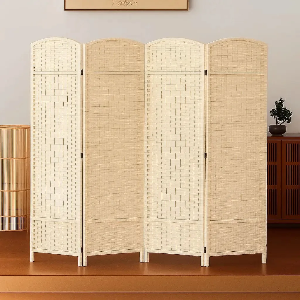 Tela de quarto de vime branca Living Deco de 4 painéis