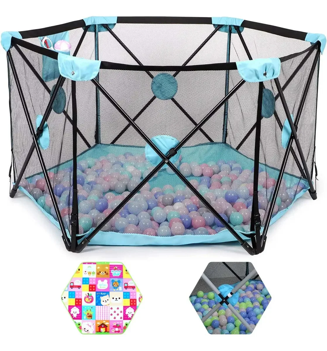 Acessórios para bebês, cercadinho dobrável para bebês, AxiDun SX1-036 Cor Azul