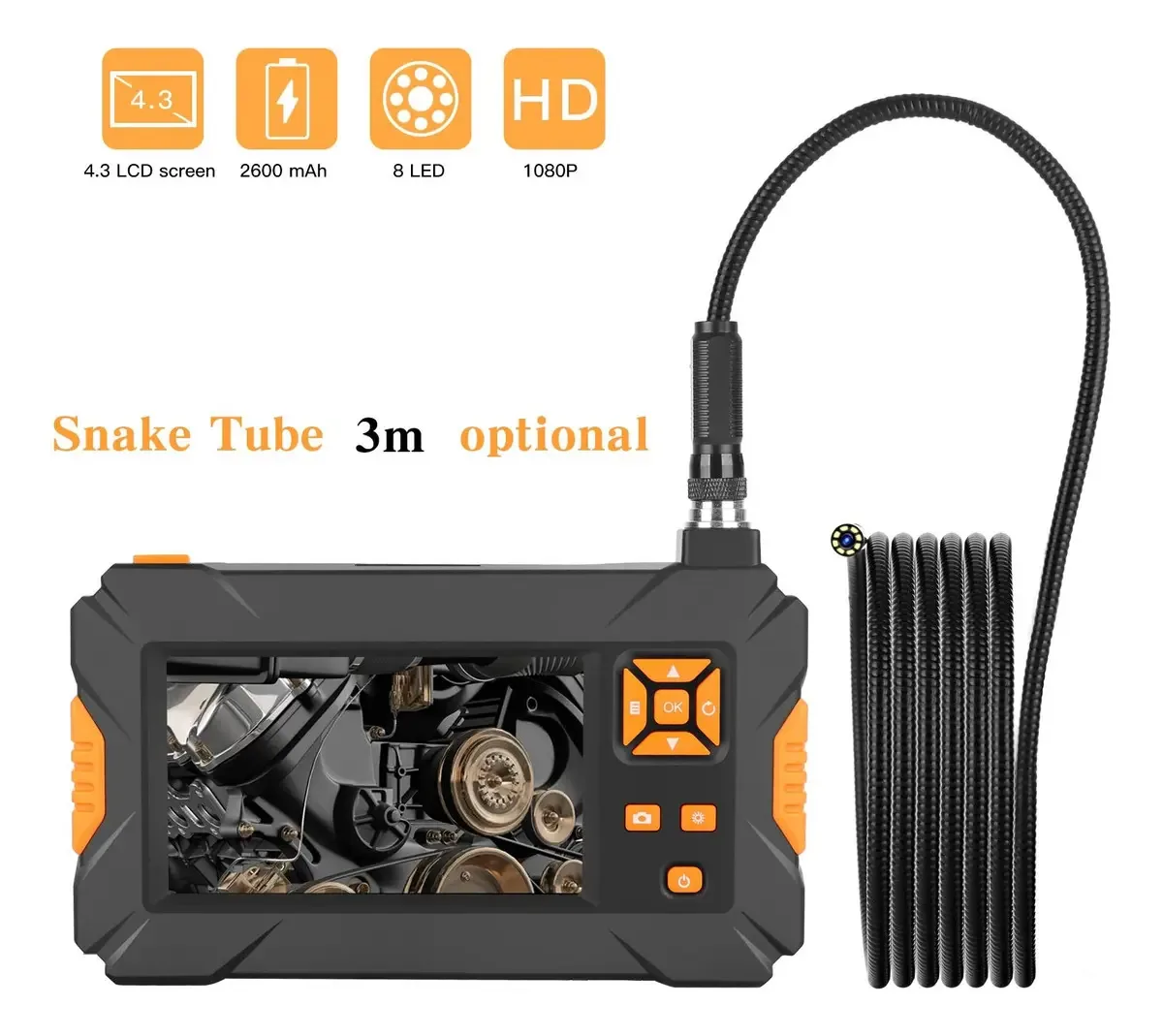 Câmera De Inspeção Com Tela LCD De 3 Polegadas, Boroscópio Industrial HD 1080p, Câmera Digital Semirrígida Portátil IP67 Para Gravação De Vídeo À Prova D'Água, Distância De Foco De 1,6-198