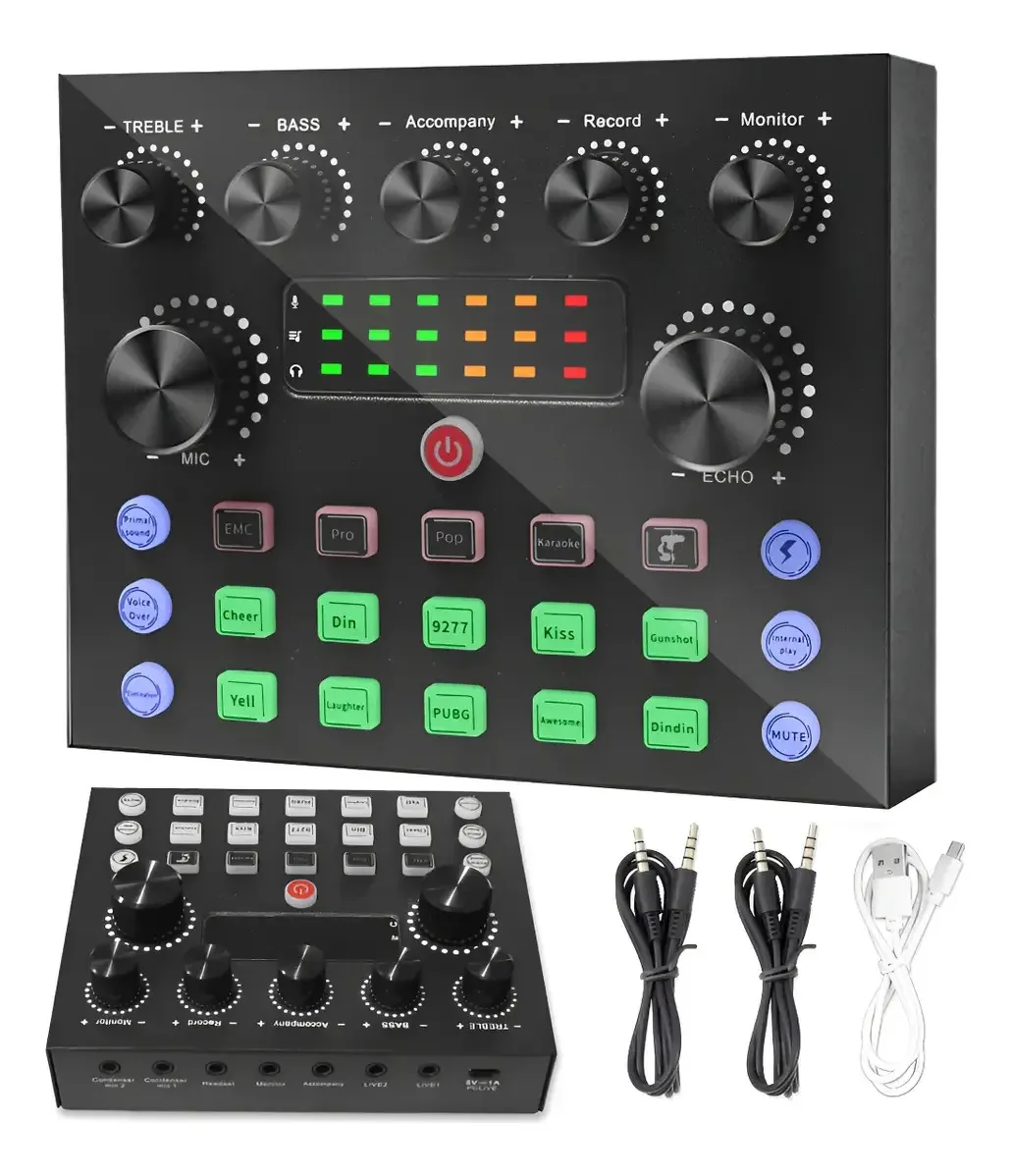 Interface de áudio preta Tenswall V8s