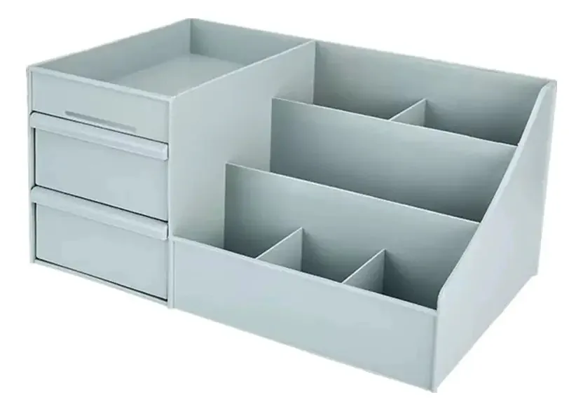 Caixa organizadora de cosméticos para maquiagem azul