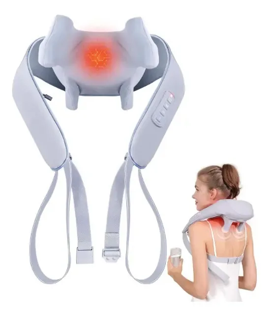 Massageador cervical e de costas com calor e vibração, cor cinza