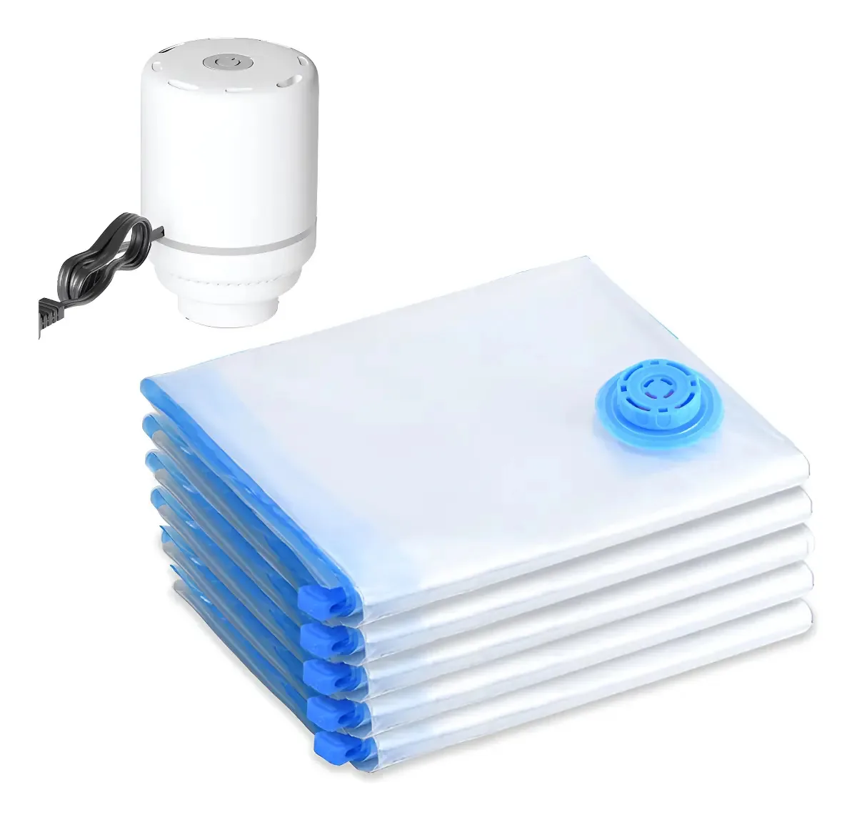 Kit 5 Saco Vacuo Viagem 50cmX60cm Vac Bag Organizador Incluir Com Bomba De Ar Elétrica Portátil Sucção P/saco Á Vácuo 110V/220V