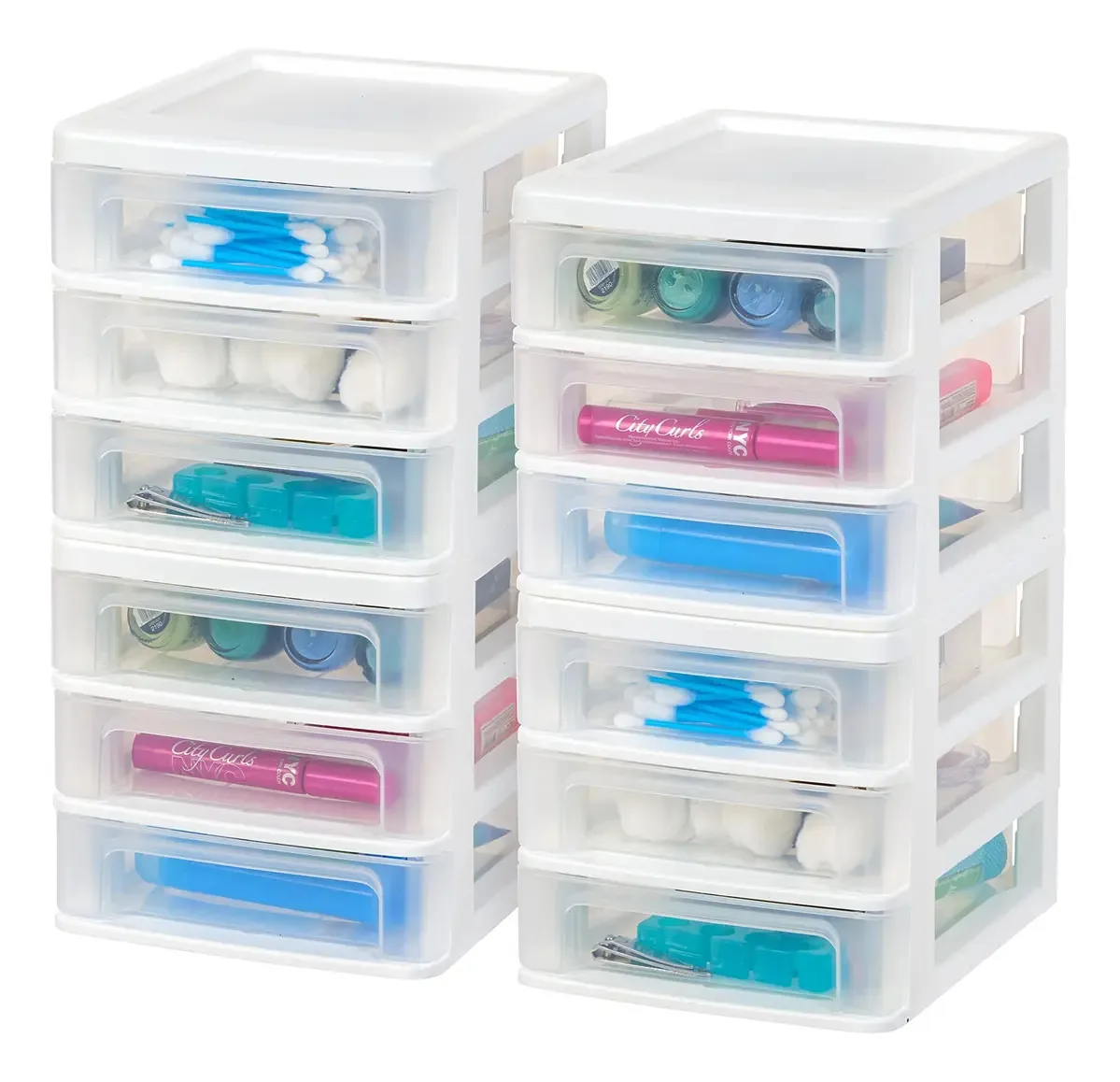 Organizador de Escritório Iris Usa de Plástico com 3 Gavetas para Escritório, Arquivos e Suprimentos, Pequeno, Branco, Pacote de 4