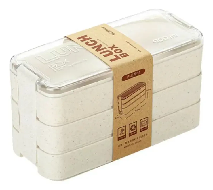 Lancheiras com tampos Lancheira 900 ml Lancheira bege de 3 camadas