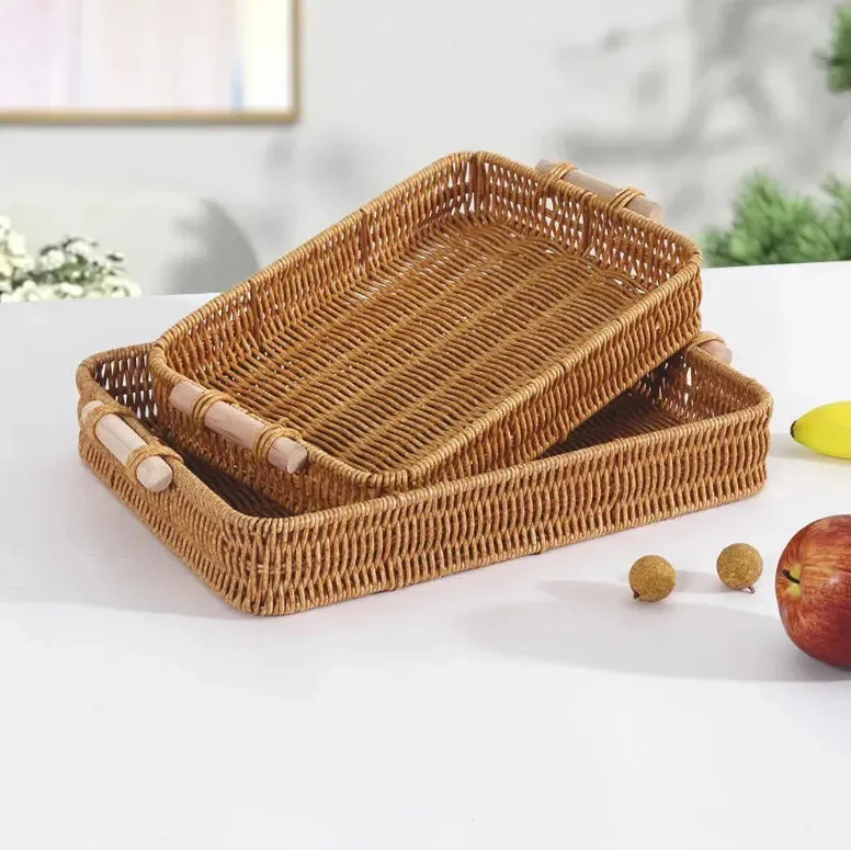 Cesta decorativa de vime marrom natural, organizador doméstico. Cor Marrom