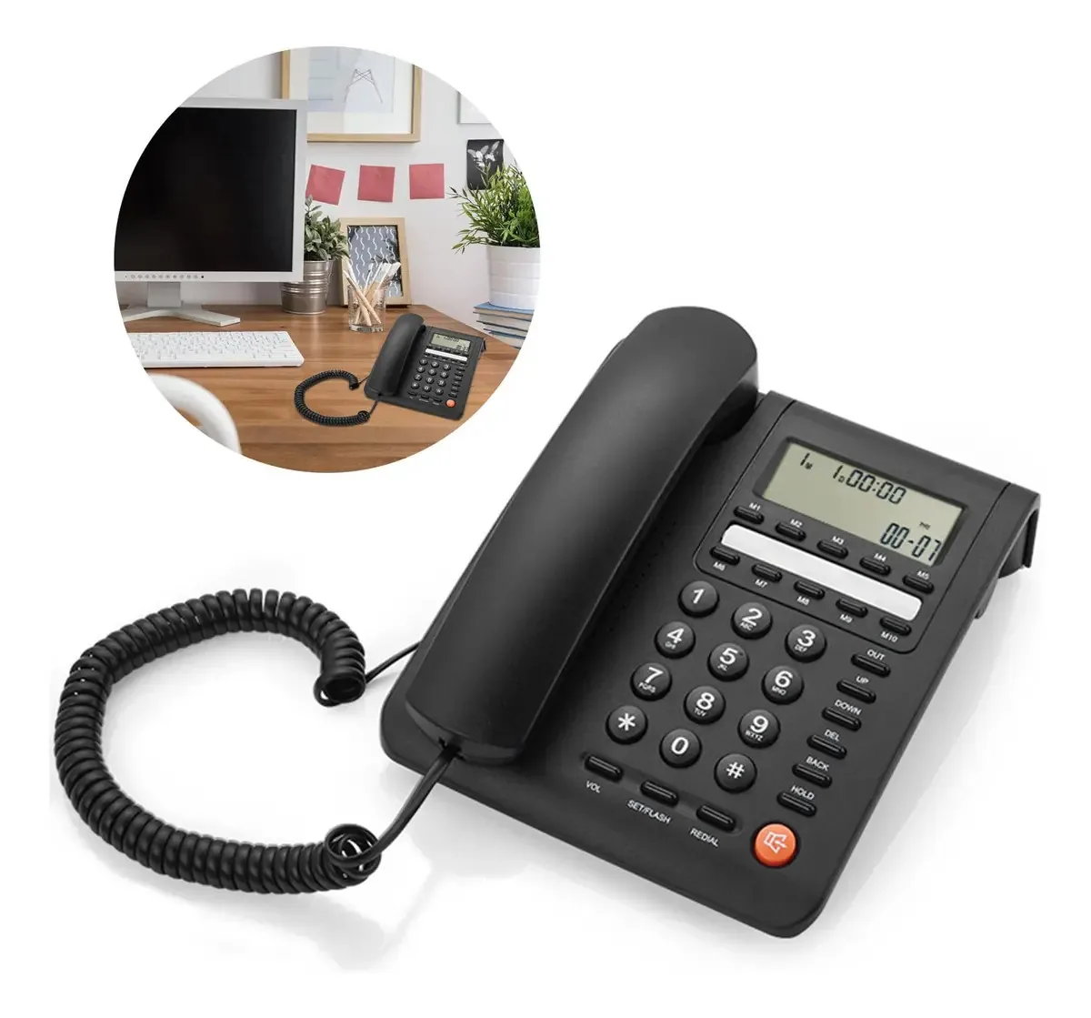 Hiopoiuyt M59 - Telefone fixo com fio com botão grande e tela LCD para chamadas, grava telefones viva-voz, inglês