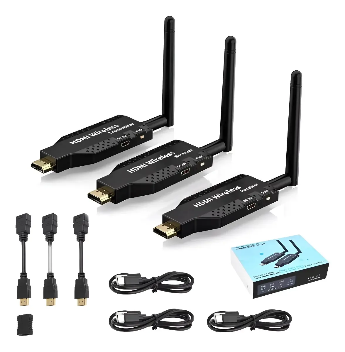 Extensor HDMI sem fio de 50m com 1 transmissor e 2 receptores