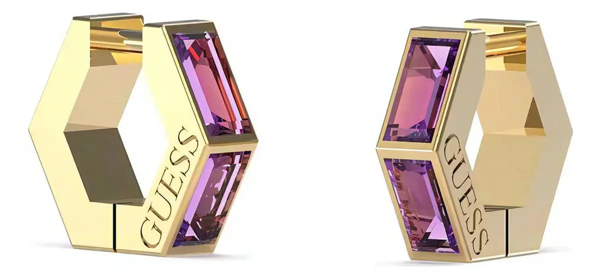 Brincos femininos Guess, joias, brincos banhados a roxo
