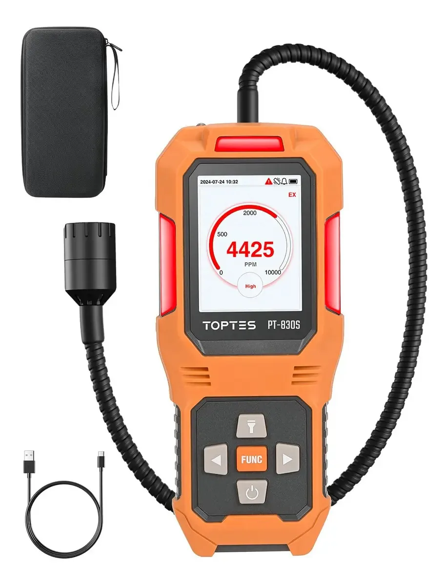 Detector de vazamento de gás recarregável com sonda flexível