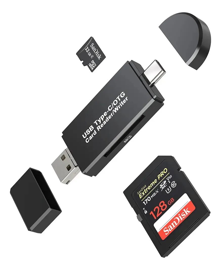 Leitor de cartão SD Micro SD para USB e adaptador tipo C