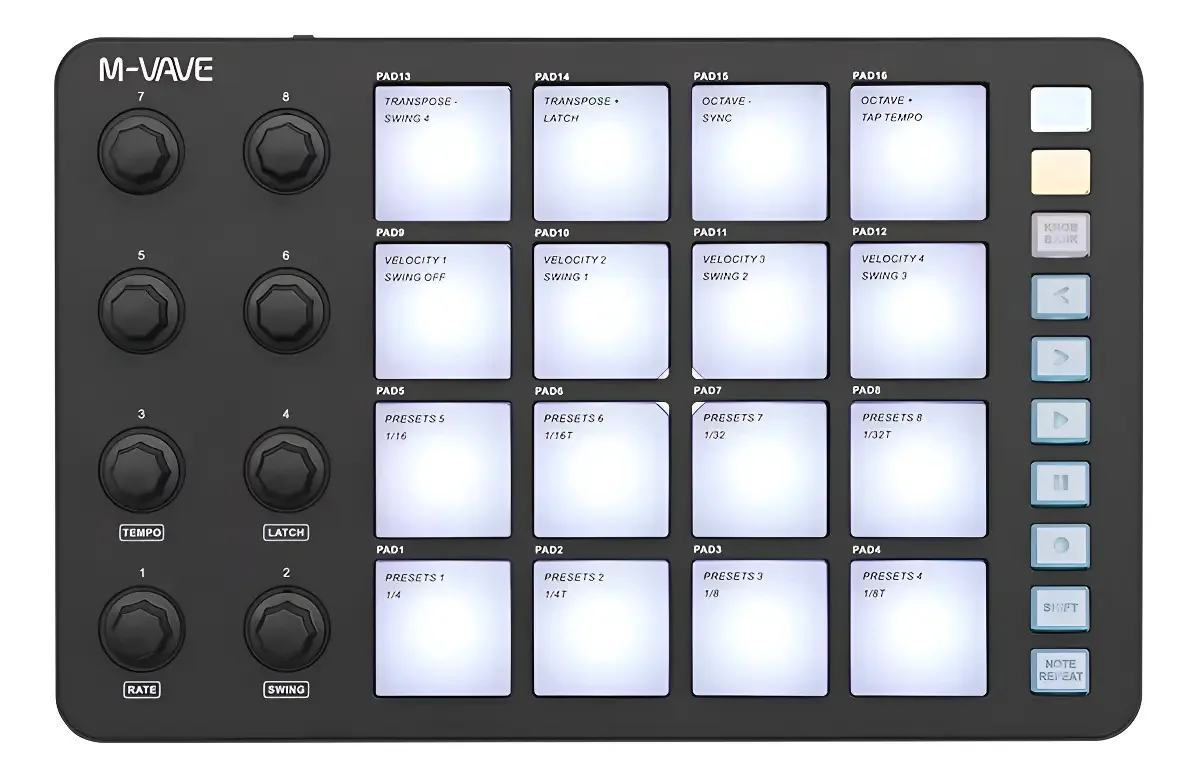 Controlador Midi Sem Fio M-vave Smc-pad De 3 Cores, Usb Cor Smc-pad Black