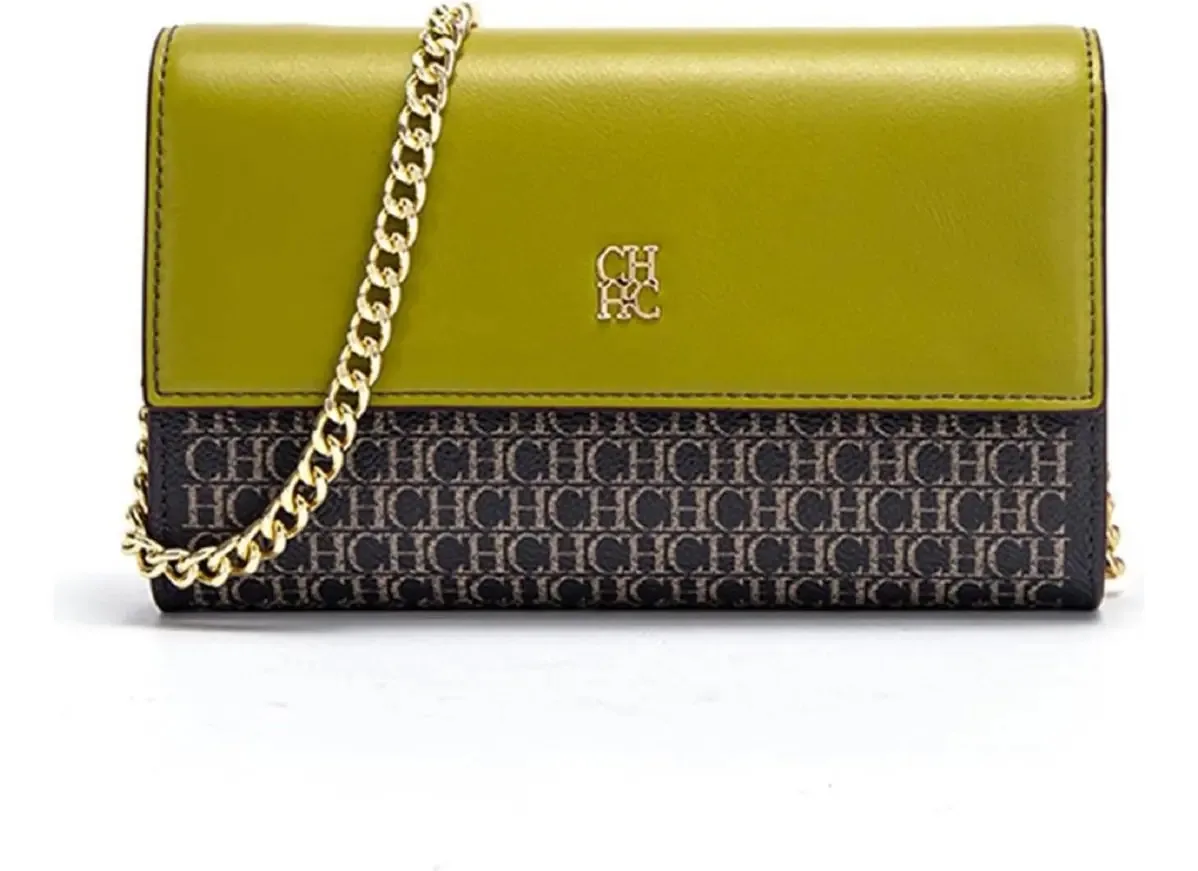 Bolsa de ombro feminina Bolsa de ombro pequena, alça larga, corrente, acabamento em hardware, cor dourada, verde, alça de ombro, design de tecido, listrado