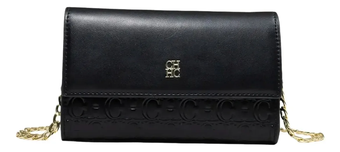 Bolsa de ombro pequena feminina, carteira impressa única, acabamento em hardware, cor dourada, alça de ombro preta, alça de ombro dourada, design de tecido liso