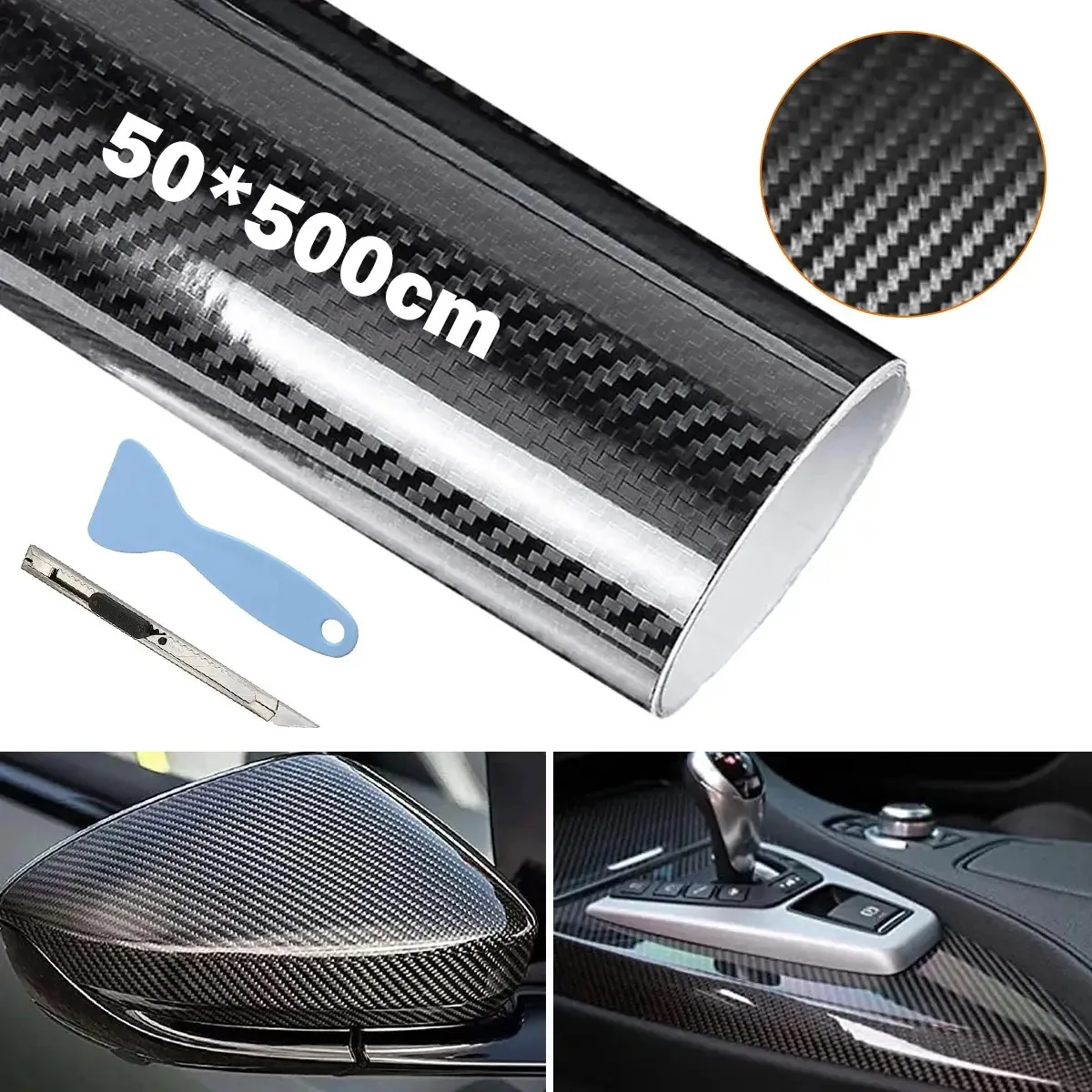Vinil impermeável de fibra de carbono 6d automotivo de 50 x 500 cm, acessórios Yasiming® Tuning Vehicle, adequados para carro, parede, geladeira, mesa