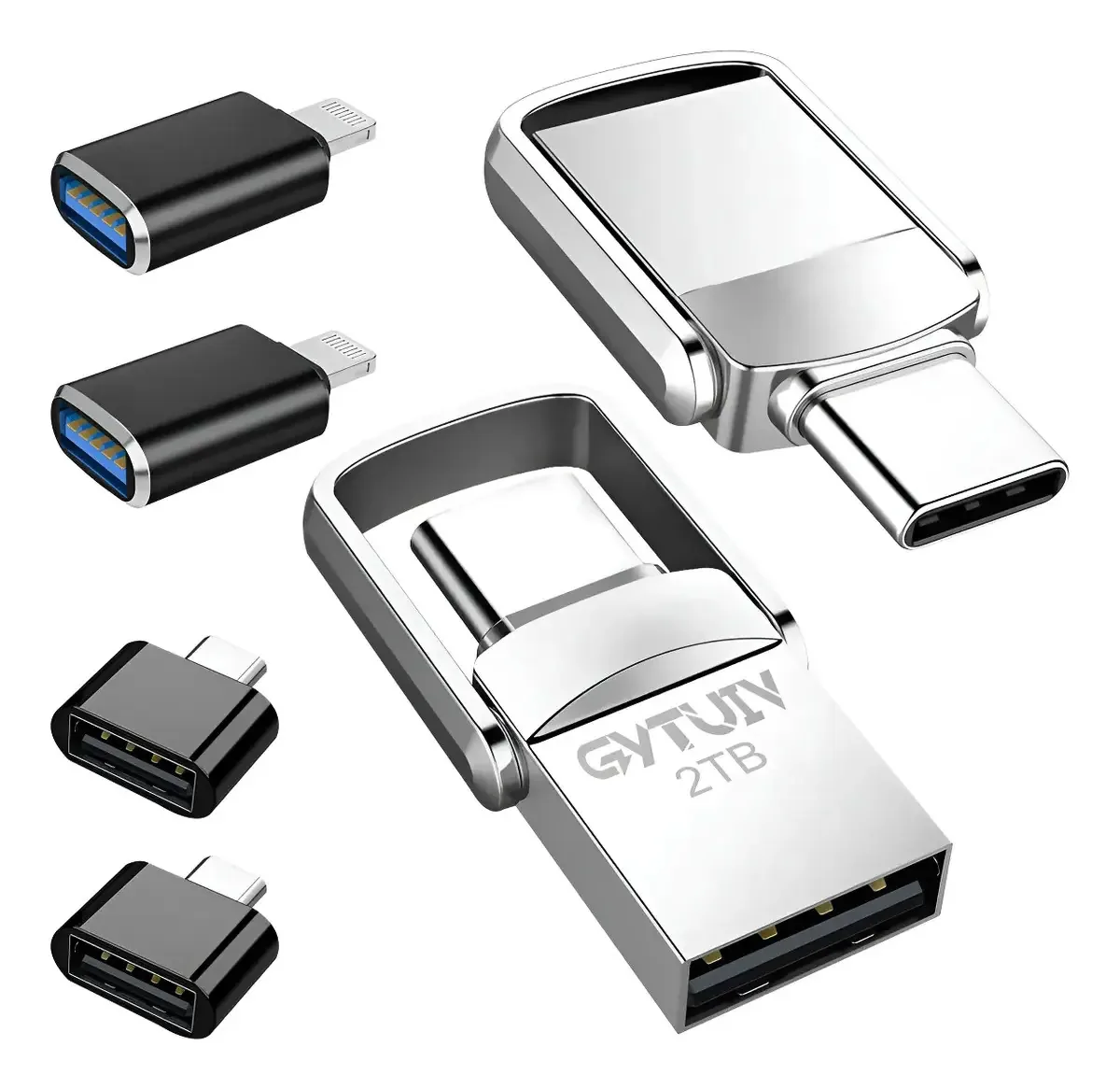 2 Unidades De Mini Unidade Flash Usb De 2 Tb De Alta Velocidade 3.0 2 Em 1 Tipo C E Usb E Iluminação, Compatível Com Sistemas Operacionais Android, Windows, Ios E Macos