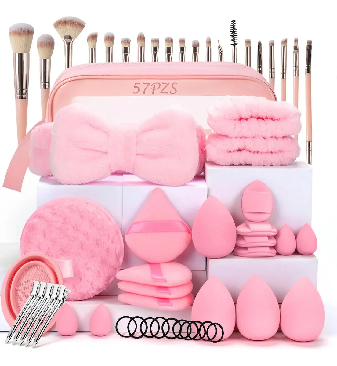 Tgexyi 57 pincéis de maquiagem profissionais, esponja, bolsas de maquiagem, pincéis de maquiagem profissionais com bolsa, conjunto de ferramentas de maquiagem multifuncional, kit de maquiagem...