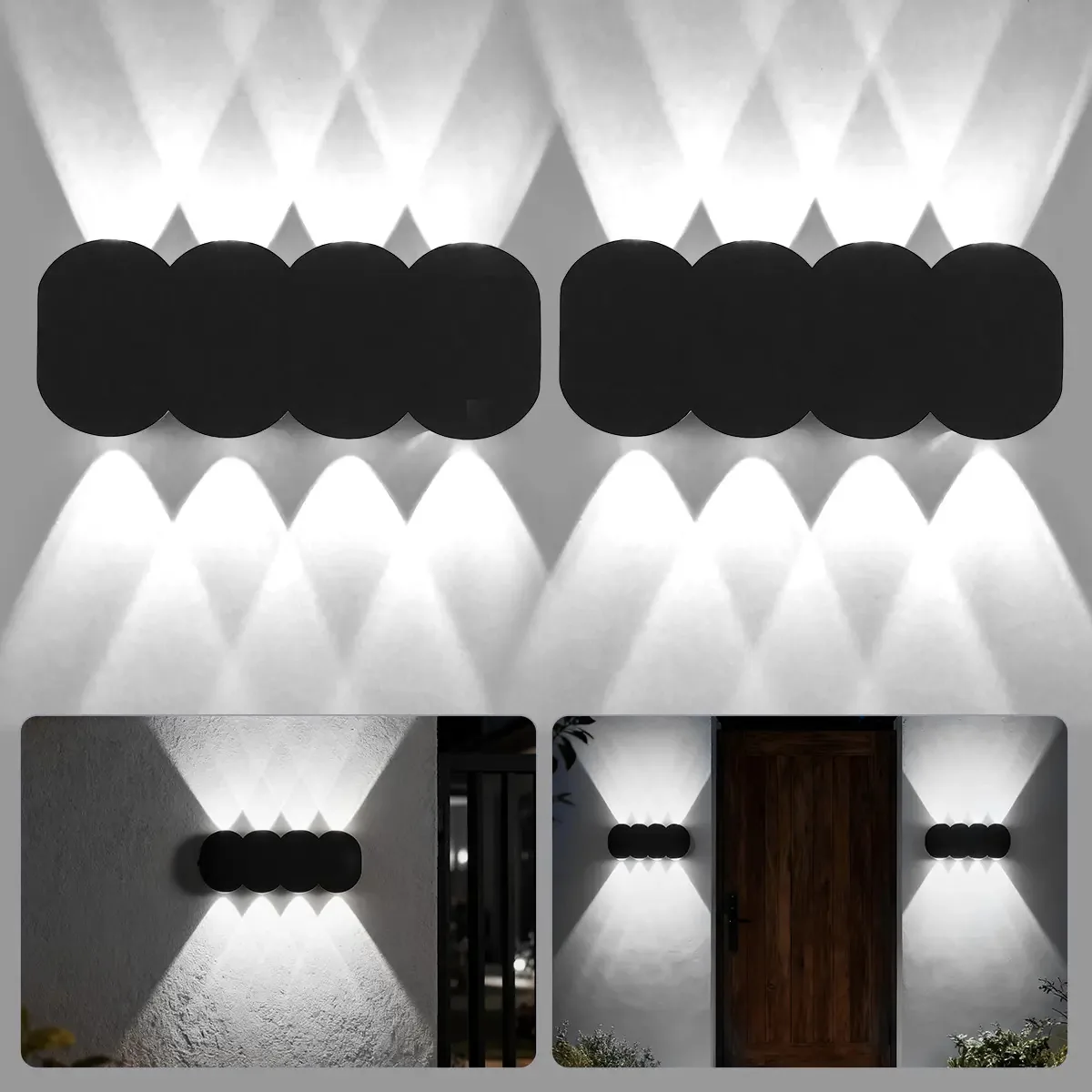 Lâmpada Time4buy®, 2 peças, 8 luzes de parede LED, iluminação interior, parede moderna, impermeável IP65, para varanda, escada, corredor (luz circular/quente)