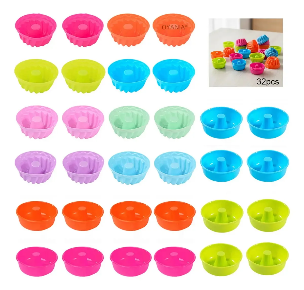 Moldes de cozimento Oyania®, reutilizáveis e antiaderentes, de diferentes formas e cores, adequados para fazer rosquinhas, tortas de abóbora, bolos de geleia, cupcakes, cupcakes, cupcakes,...