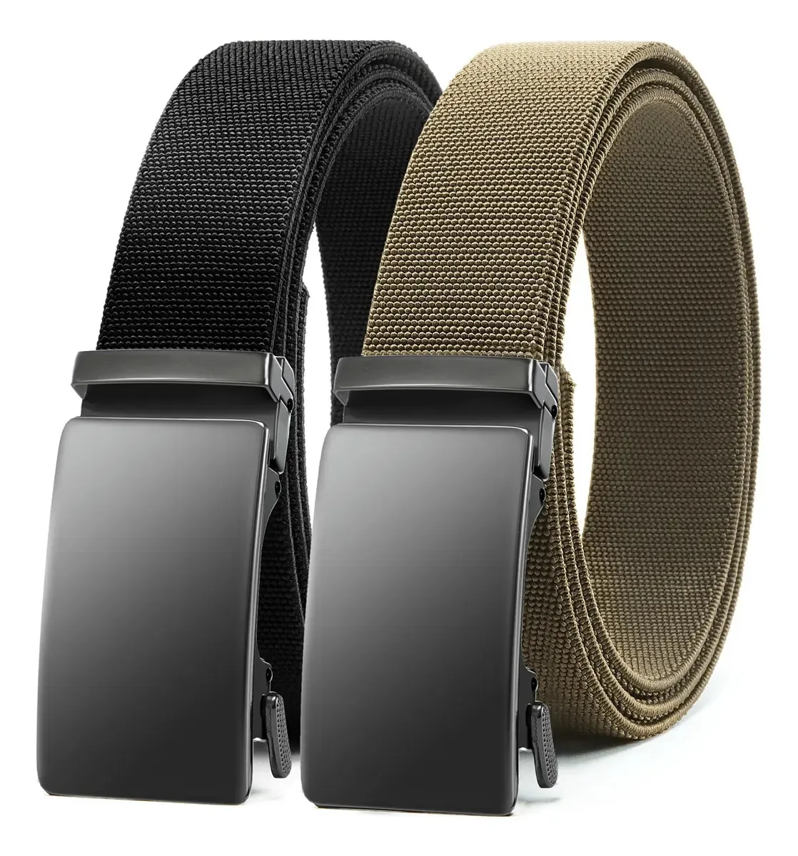 2 peças de cintos masculinos casuais bicolores, cinto de golfe, cor preto e cáqui, tamanho 125