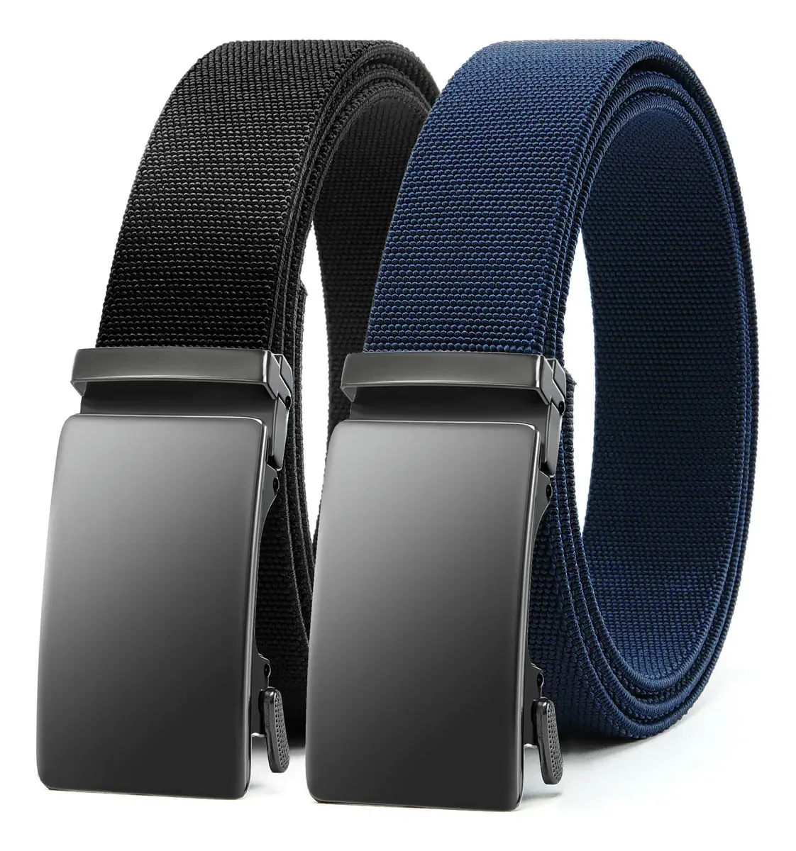 2 peças de cintos masculinos casuais bicolores, cinto de golfe, cor preto e azul, tamanho 115
