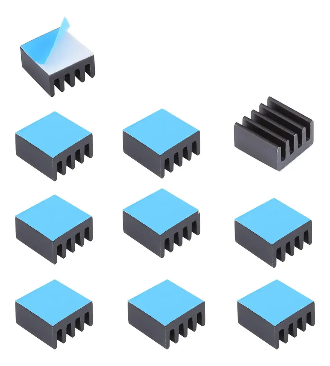 Pacote com 10 Dissipadores de Calor Pequenos, 9 x 9 x 5 mm, Dissipador de Calor de Alumínio de 0.35 x 0.35 x 0.2 Polegadas, com Fita Térmica Condutora de Dupla Face para Resfriar Chips GPU IC VRAM VGA