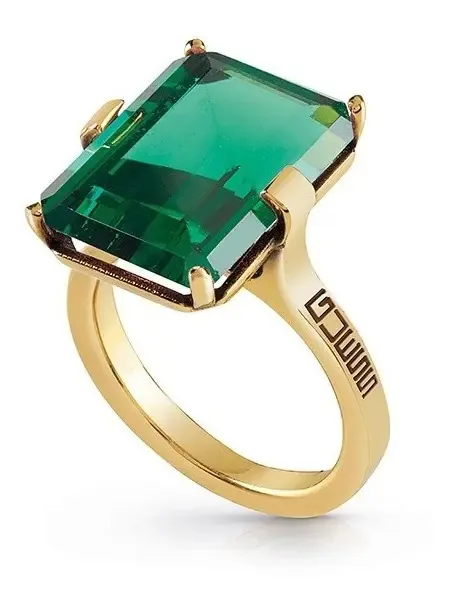 Anéis femininos Guess Reflections, cores dourado/verde, tamanho 54