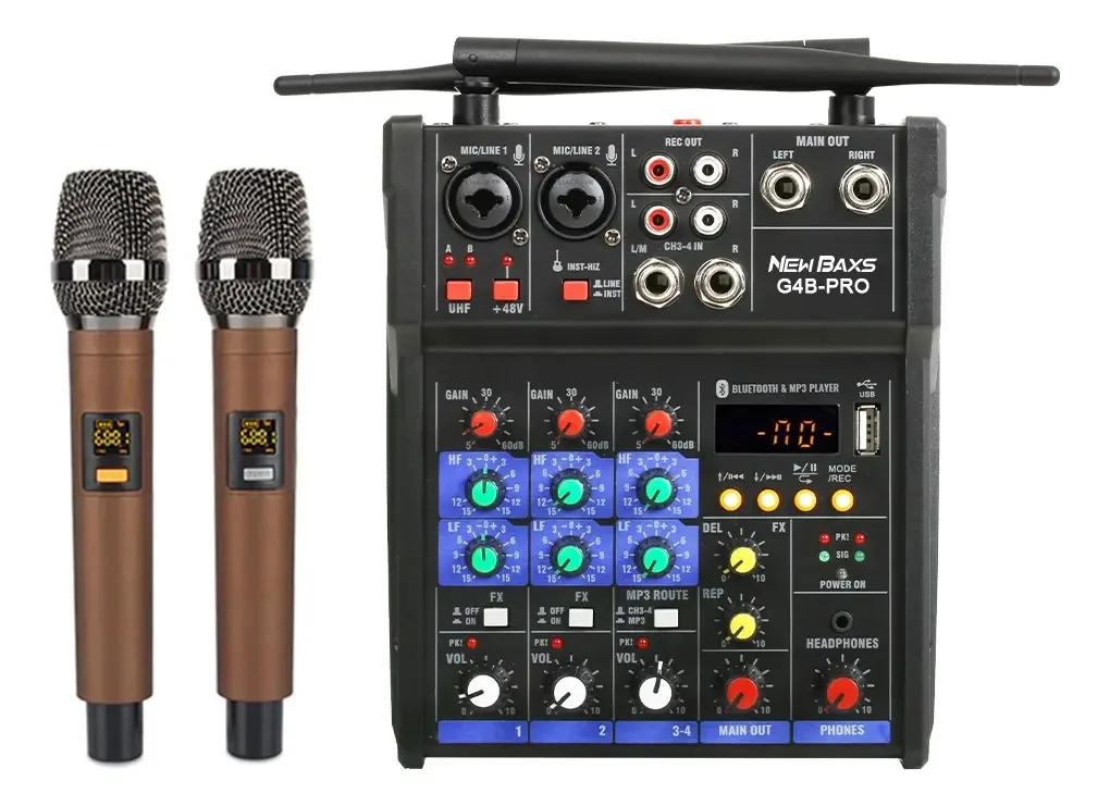 Microfones Newbaxs Mixer de áudio de 4 canais 2s