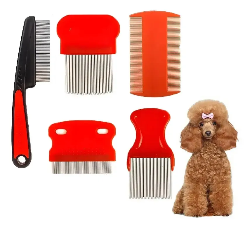 Conjunto de 5 pentes para piolhos, cabo vermelho curto e longo