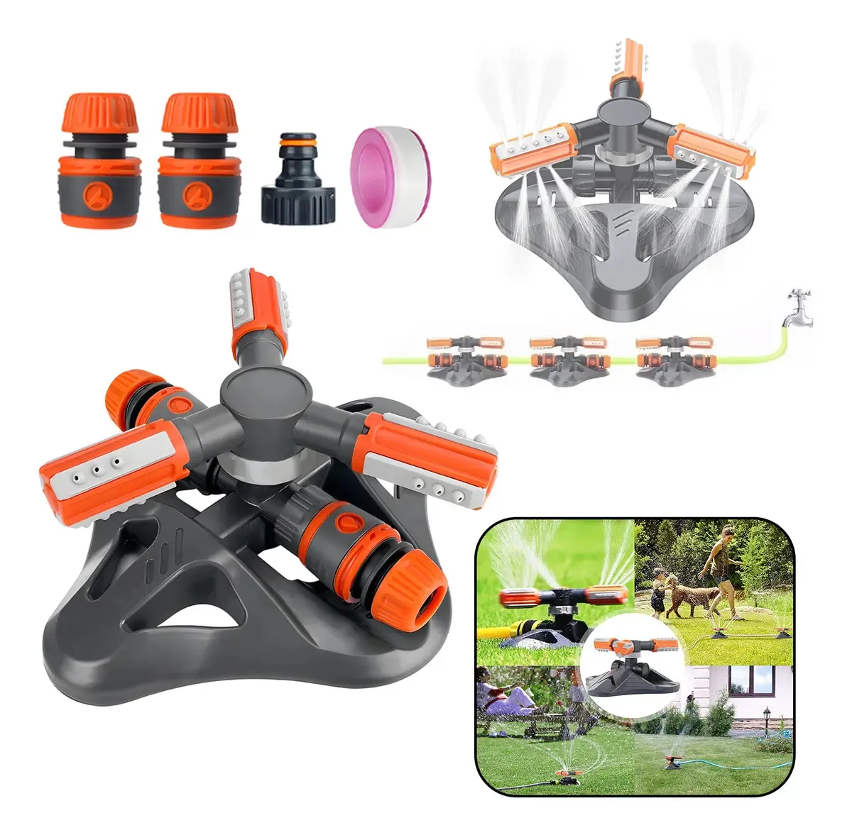 Aspersores de irrigação de jardim, aspersor de gramado, aspersor automático rotativo de 360°, sistema de irrigação por mangueira de jardim/bicos de pulverização angular integrados de 36 unidades