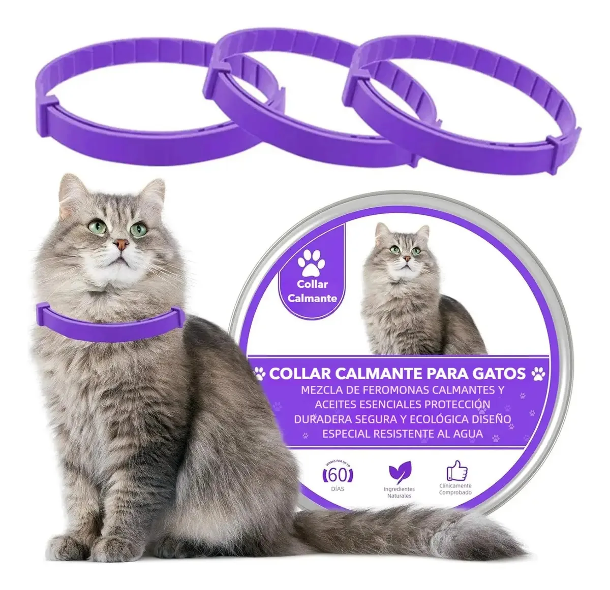 Coleira calmante de feromônios para gatos, pacote com 3 coleiras ajustáveis para aliviar a ansiedade e manter o feromônio, mantenha o animal de estimação durável, natural, calmo, impermeável e...