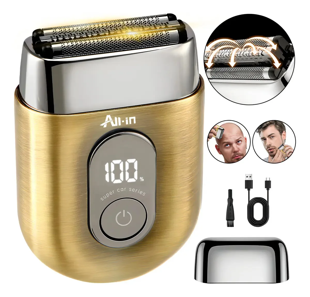 Barbeador elétrico All-in® Mini barbeador portátil recarregável profissional de carregamento rápido, barba, bigode, barbeador, barbeador, barbeador, corte a navalha, presente masculino