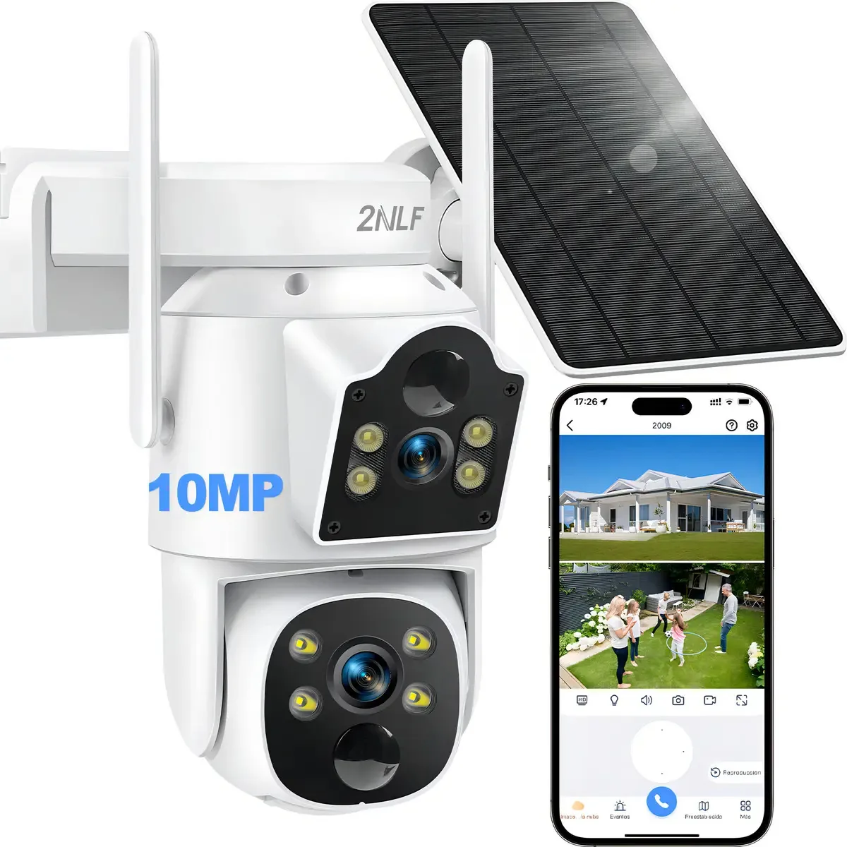 2nlf® 10mp Câmera Solar De Segurança Wifi Duas Lentes Duas Telas Cor Branca