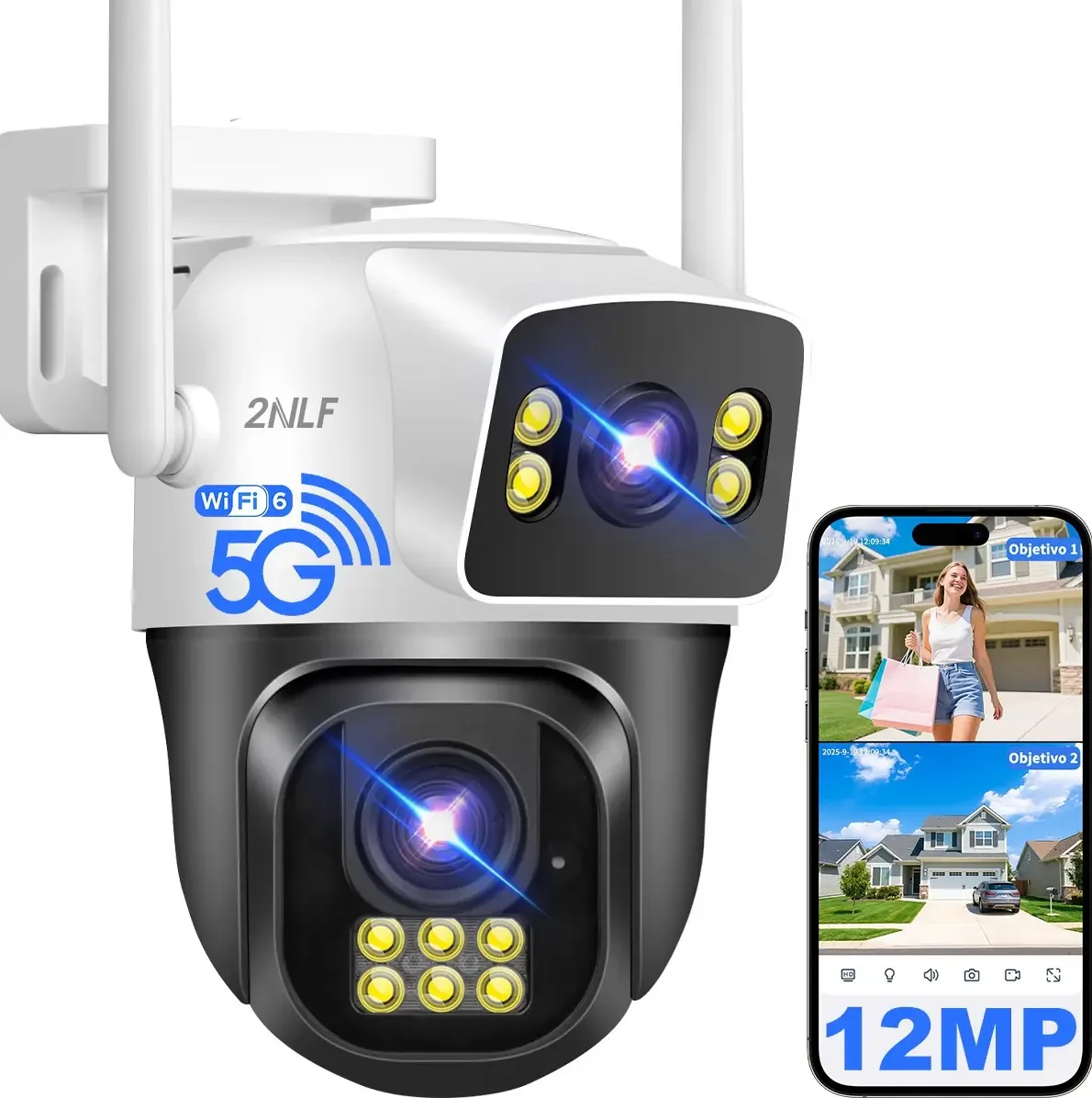 Câmera de segurança 2nlf® 5G/2,4G, 2 lentes e 2 telas, 12 mp