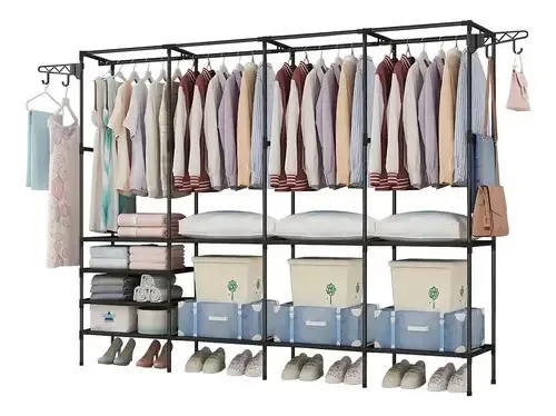 Prateleira de chão para organizador de roupas, prateleira, cabide, armário