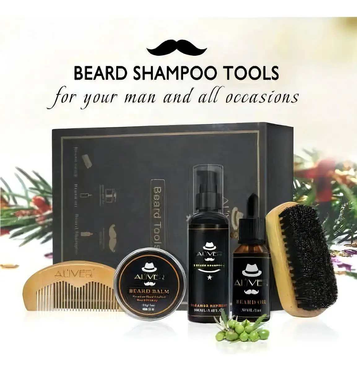 Kit Para Barba/bigode Óleo, Shampoo, Bálsamo, Pente, Escova
