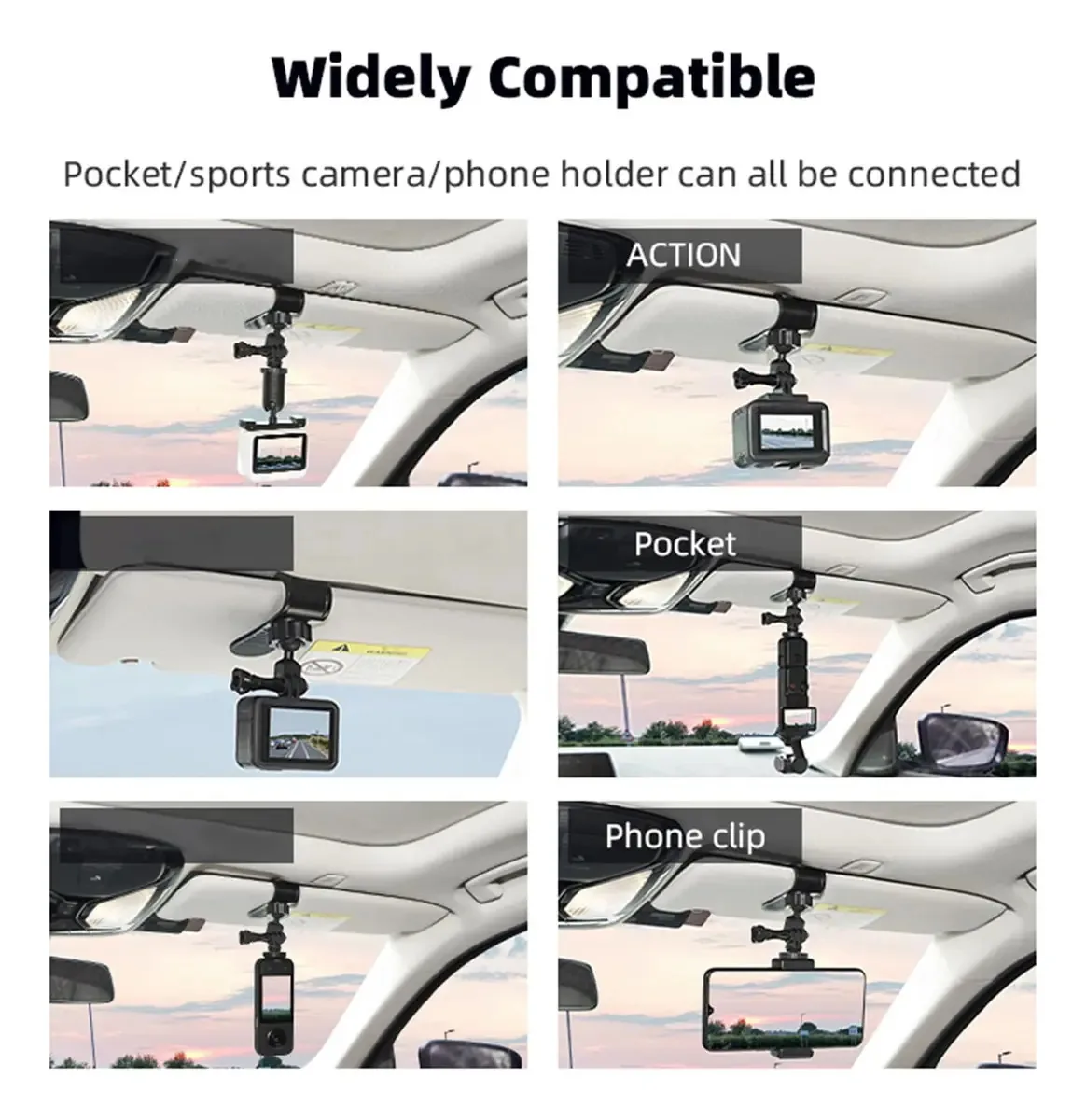 Fogun - Suporte versátil de montagem de câmera automotiva para câmeras de ação automotiva, suporte com parafuso adaptador