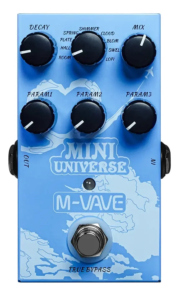 Pedal de reverberação digital M-vave Universe 9 efeitos em azul marinho