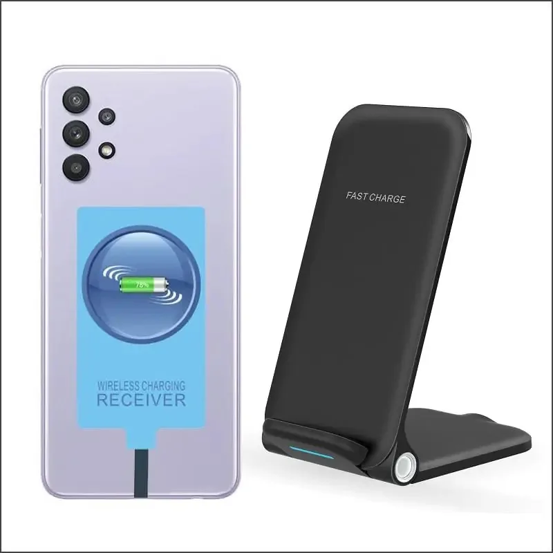 Receptor de carregamento sem fio Repaly para Samsung Galaxy A12 A22 A32 A42 A52 A72 4g 5g Adaptador externo tipo C com suporte de carregador dobrável