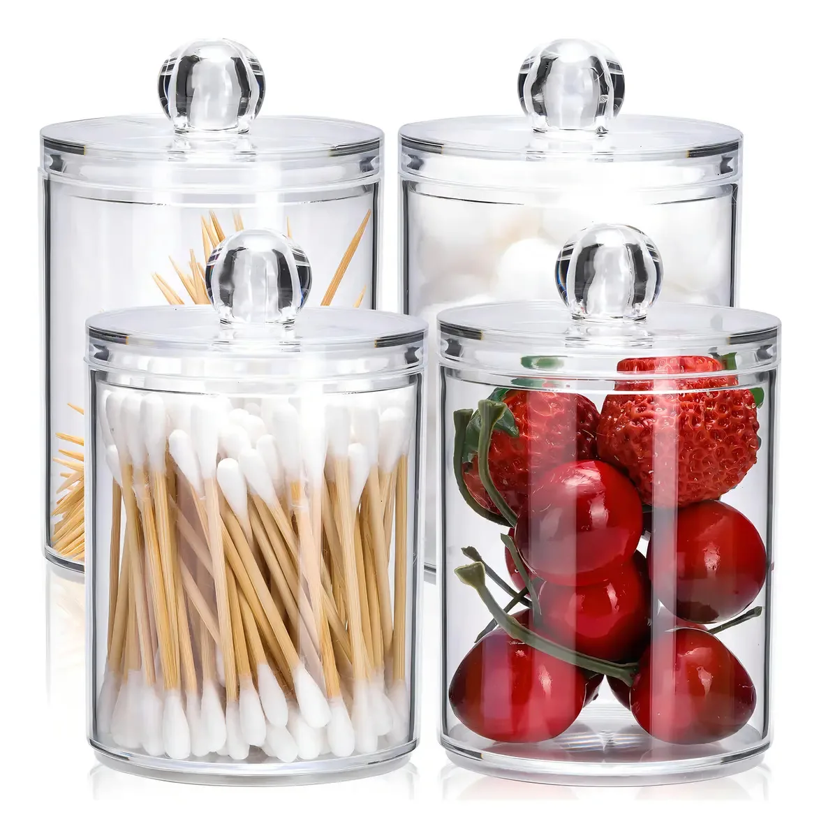 Pote Transparente de Cotonetes Redondo,4 Peças Recipientes para Banheiro,caixa Circular de Acrílico para Algodão, Organizador de Hastes Flexíveis e Algodão, Pote de Farmácia, Pote Acrílico Qtips