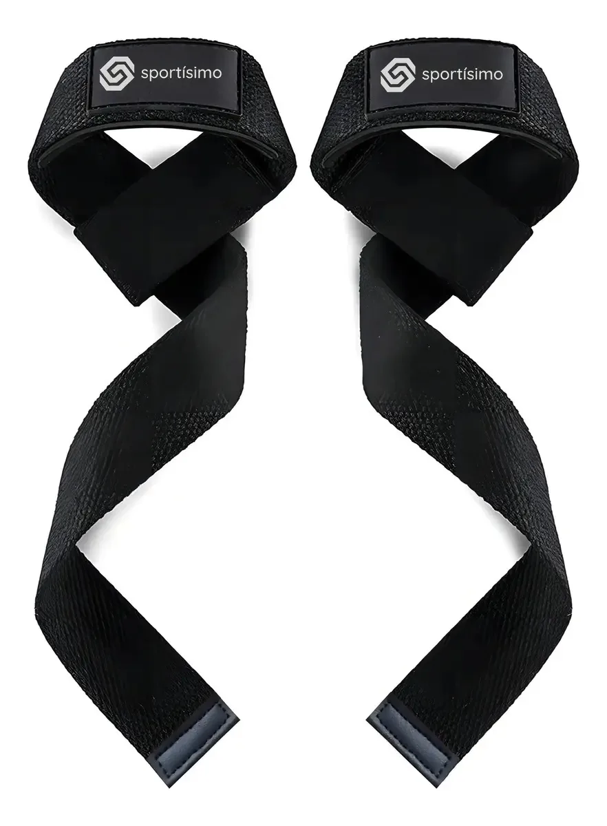 Alças de peso Sportisimo 2 Straps Gym Lifting Crossfit, cor preta