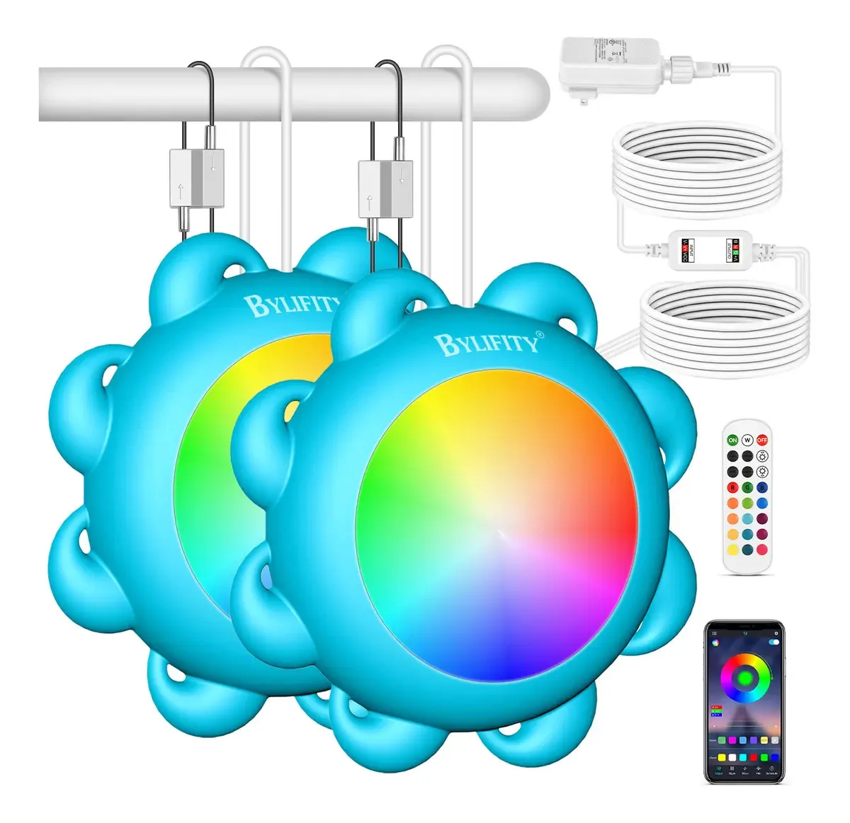 Luzes de piscina Bylifity, 2 unidades em 1 linha com controle de aplicativos, luzes LED submersíveis RGB de 20 W com IP68 à prova d'água, 16 milhões de cores, sincronização de música, luzes de...