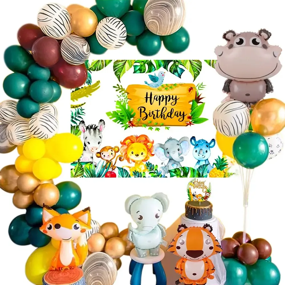 Decoração de aniversário para meninos e crianças, animais da selva, decoração