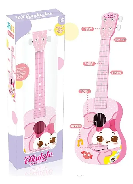 Guitarras elétricas rosa com alça, brinquedo musical para crianças P
