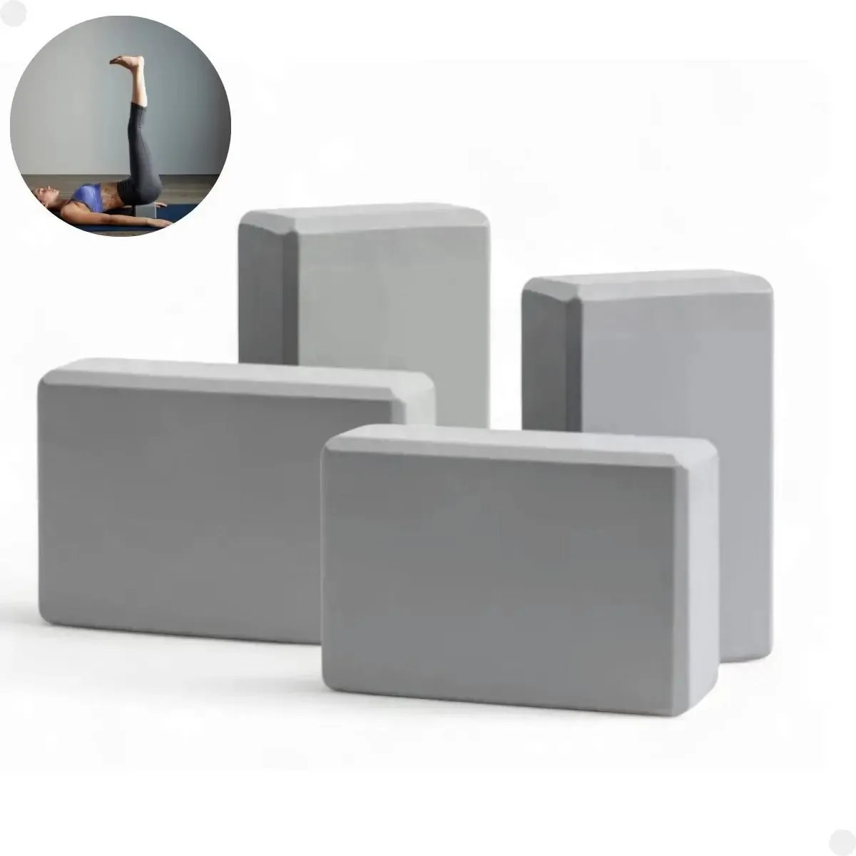 Bloco De Yoga Em Eva Tijolo Pilates Rpg - Kit Com 4 Peças Cor Cinza